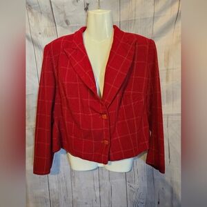 Mariella Burani Women's Red Plaid Jacket Size 14